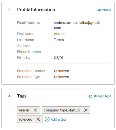 MailChimp contact with dynamic tags